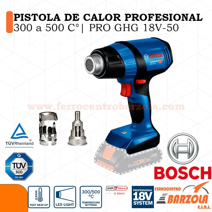 Pistola De Calor Profesional 300 a 500 C° / PRO GHG 18V-50 - BOSH