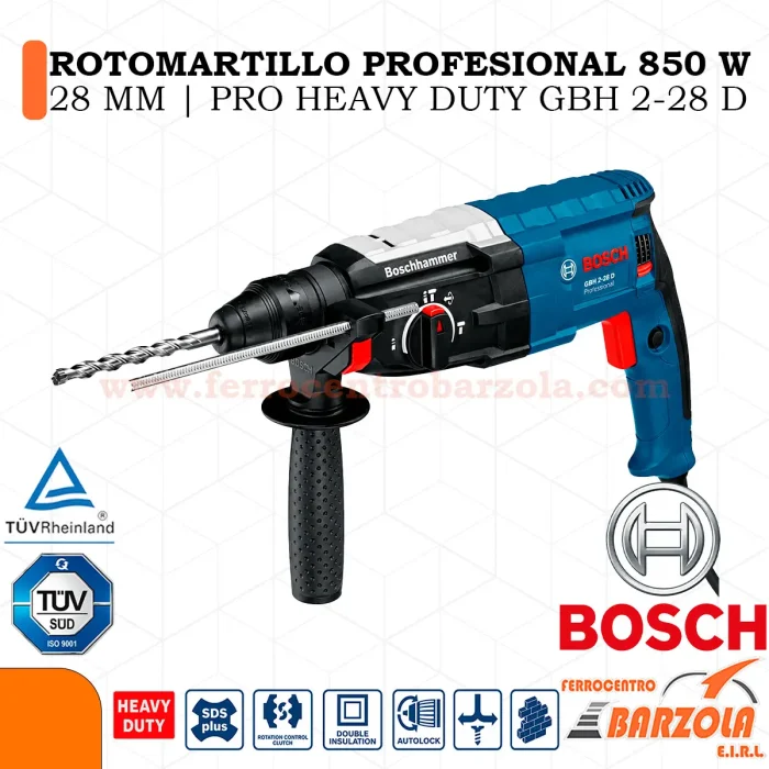 Rotomartillo Profesional 850w 28mm / PRO HEAVY DUTY GBH 2-28 D - BOSCH
