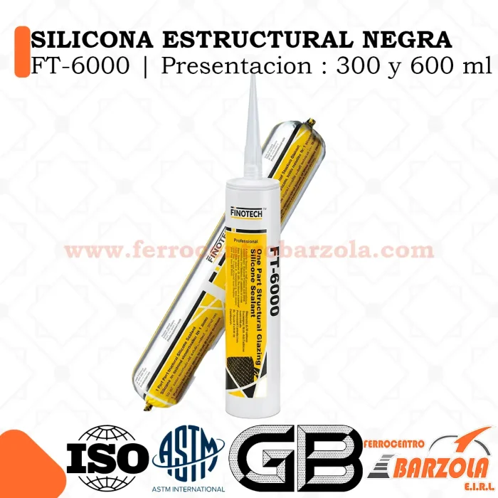 Silicona Estructural Negra PT-6000 / Presentación 300 y 600ml