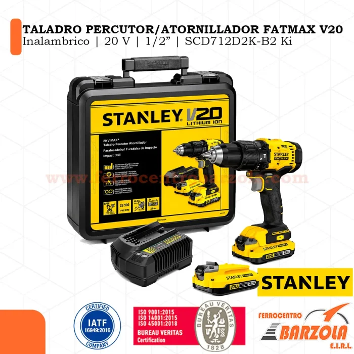 Taladro Percutor/Atornillador FATMAX V20 Inalámbrico 20V 1/2" - STANLEY