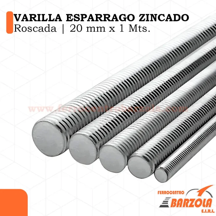 Varilla Esparrago ZINCADO Roscada - 20mm x 1 mts