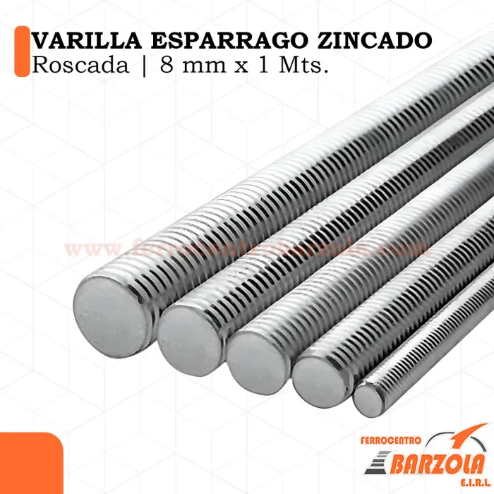 Varilla Esparrago ZINCADO Roscada - 8mm x 1 mts