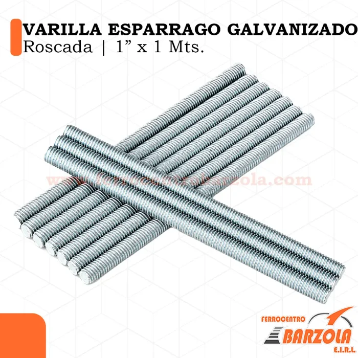 Varilla Esparrago Galvanizado Roscada - 1" x 1 mts