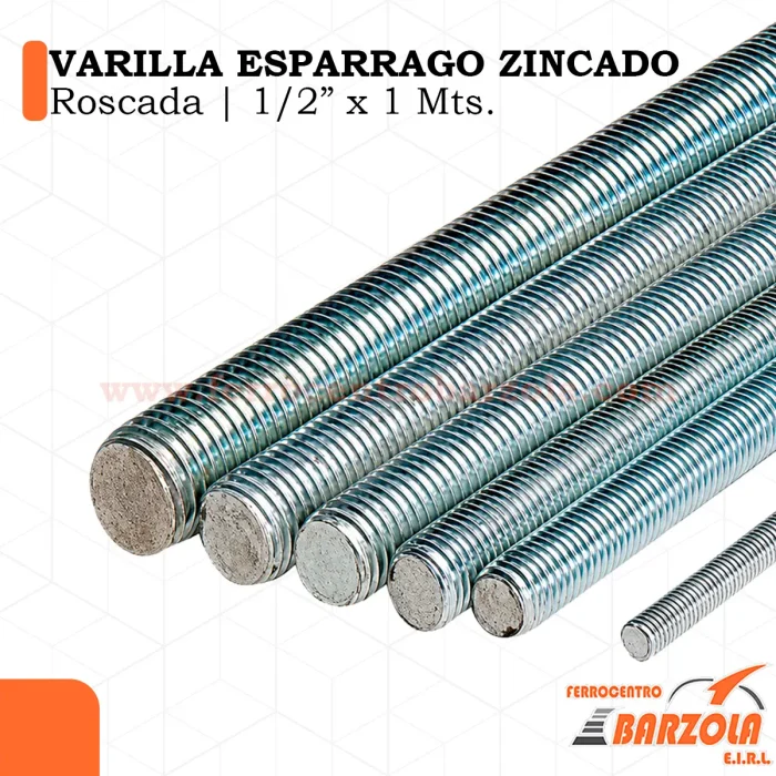 Varilla Esparrago ZINCADO Roscada - 1/2" x 1mts