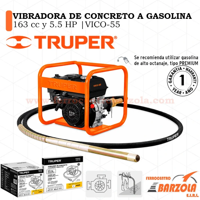 Vibradora de Concreto a Gasolina 163cc y 5.5HP VICO-SS - TRUPER