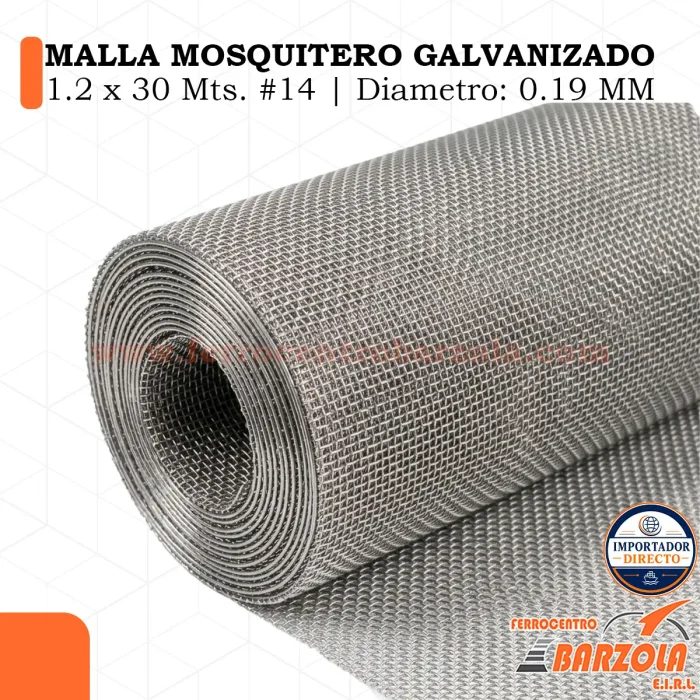 Malla Mosquitero Galvanizado 1.2 x 30mts #14