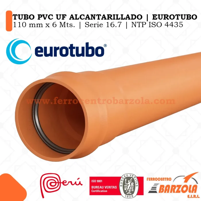 Tubo UF NTP ISO 4435 Alcantarillado S-16.7 110 MM X 6 MTRS EUROTUBO